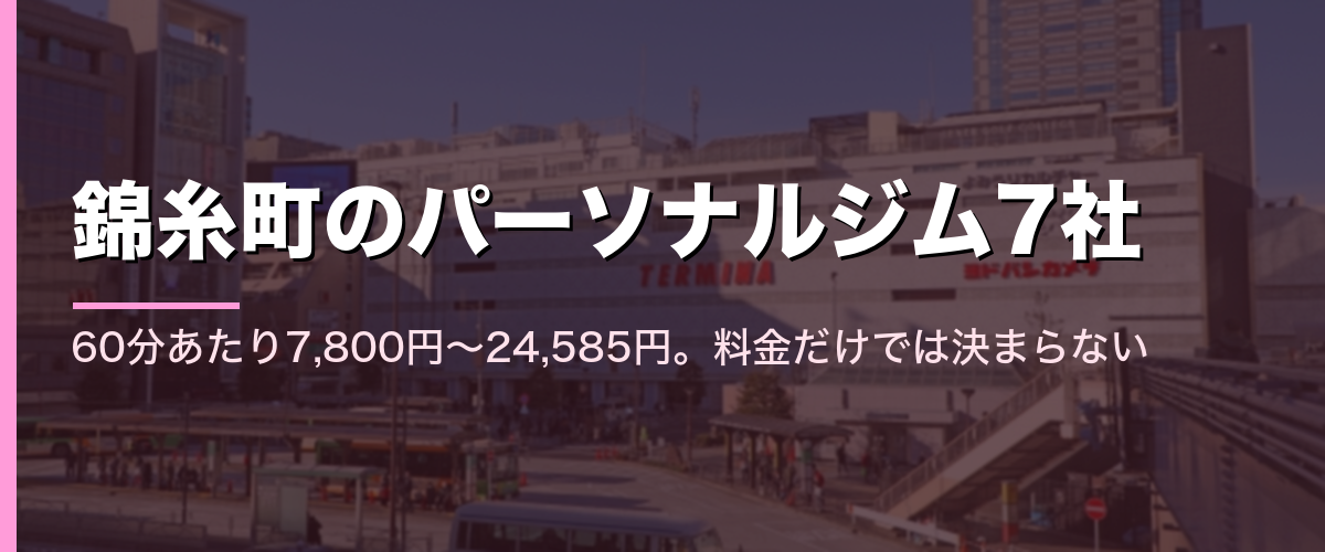 錦糸町駅前の街並みと、パーソナルジム7社の比較を示すセクション見出し画像